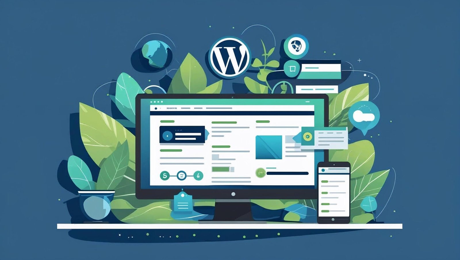 How to Make a WordPress Website in 2025 showing a desktop and mobile screen with modern design icons and WordPress logo.